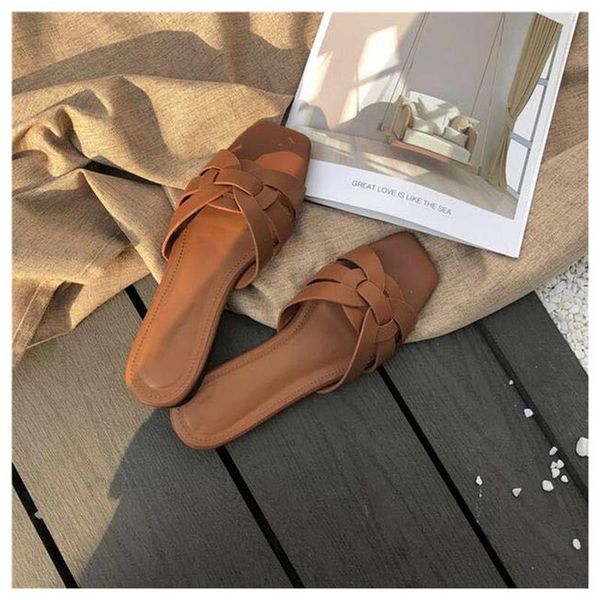 slippers women's flip flops 2022 summer shoes for women open toe fashion weaving soft sandals solid color flat, Black